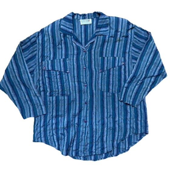 Espino Collection Vintage 80s Flap Pocket Rayon Button Down Blue Shirt Size XL - Picture 1 of 7